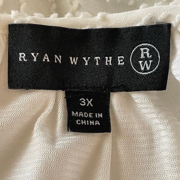 Ryan Wythe White Flowy Top Diamond Texture Smocked Sleeves Sz 3X Boho Cottage - Picture 7 of 7